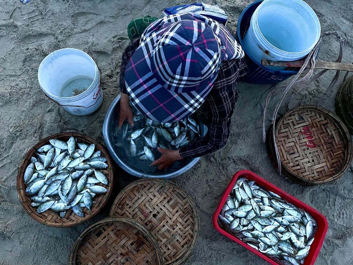rete da pesca e secchiatoio