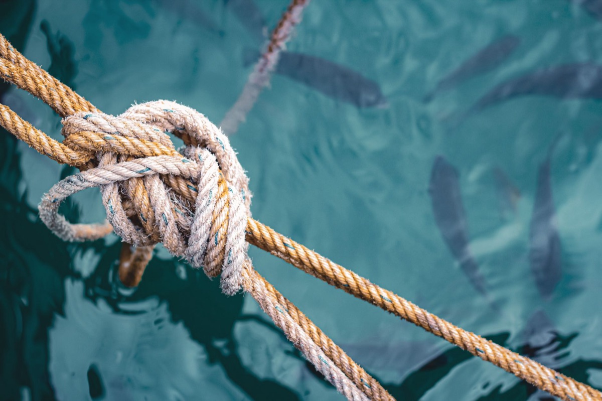 Fishing line knot tied by a beginner angler