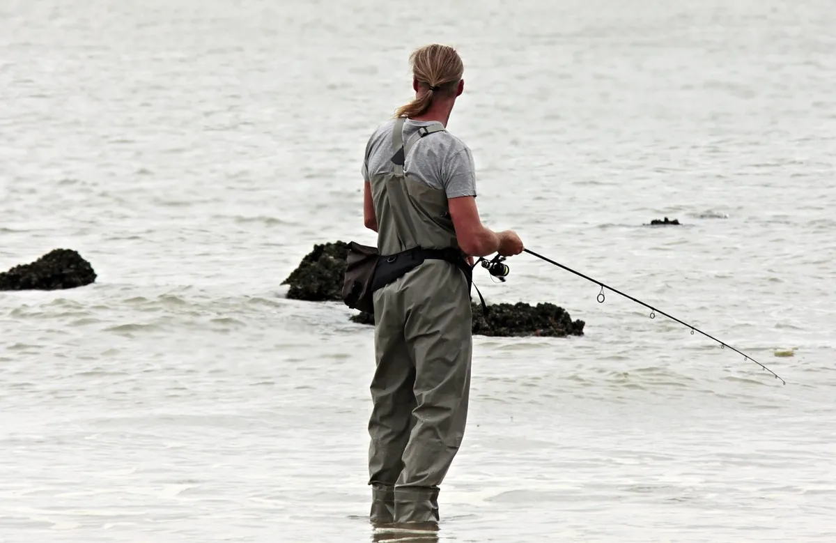 angler, fishing, north sea, waters, fisherman, sea, beach, leisure time, water, sports, coast, nature, recreational sports, fishing rod, angler pants