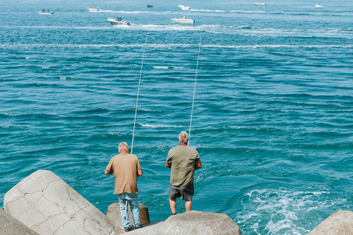 Rocky shore with fishing line